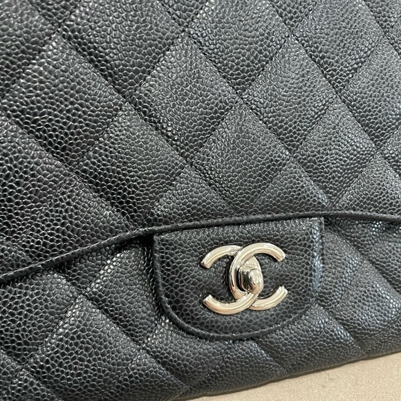 SOLD CHANEL Classic Black Quilted Caviar Silver Chain Jumbo Large Flap Bag - Picture 3 of 13